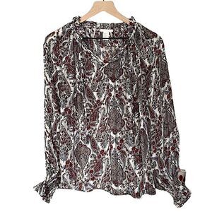 H&M Women’s Sheer Blouse in Paisley Pattern Blue Red White Size‎ Small